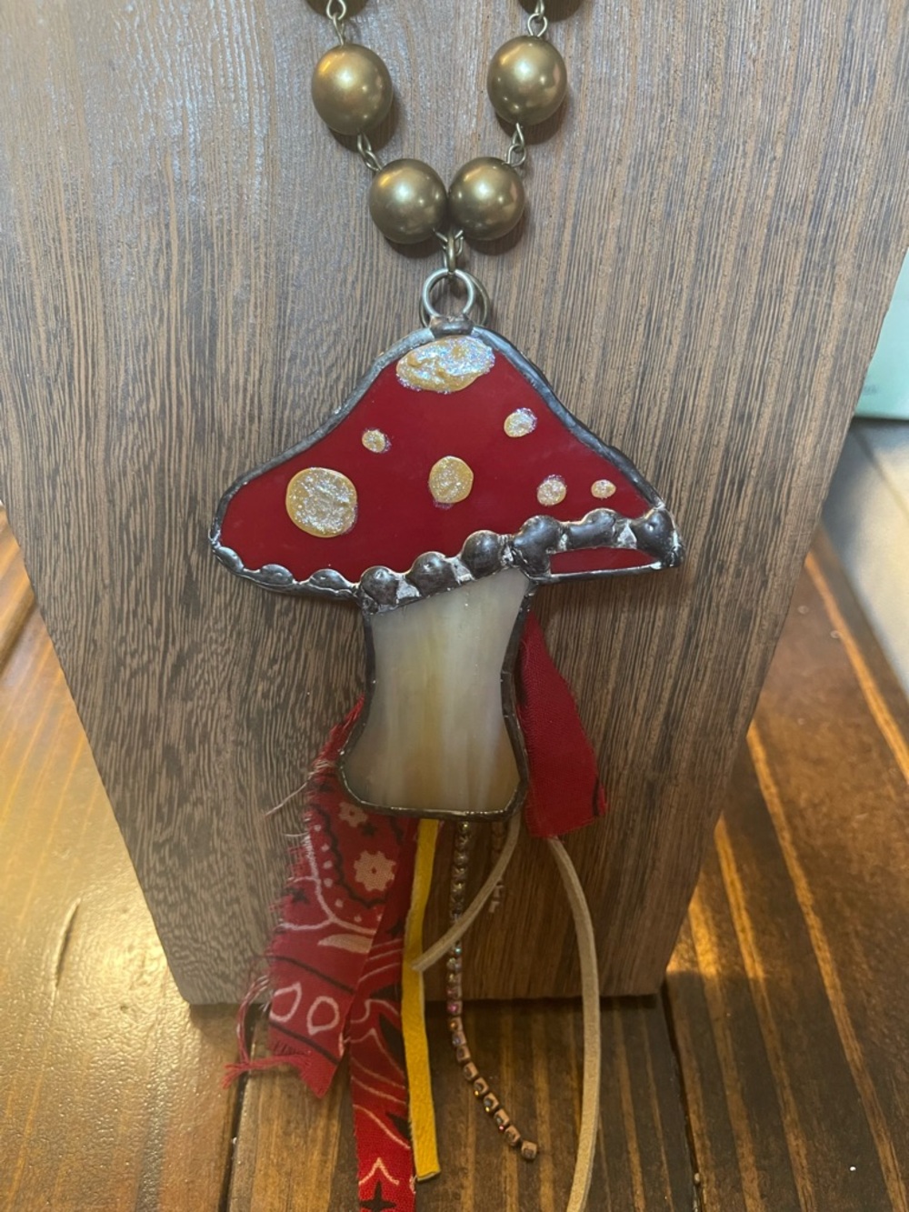 Gypsy South Red Stained Glass Mushroom Pendant Necklace